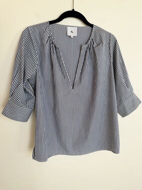 G. Label Goop Blue White Striped 100% Cotton Blouse Size 4